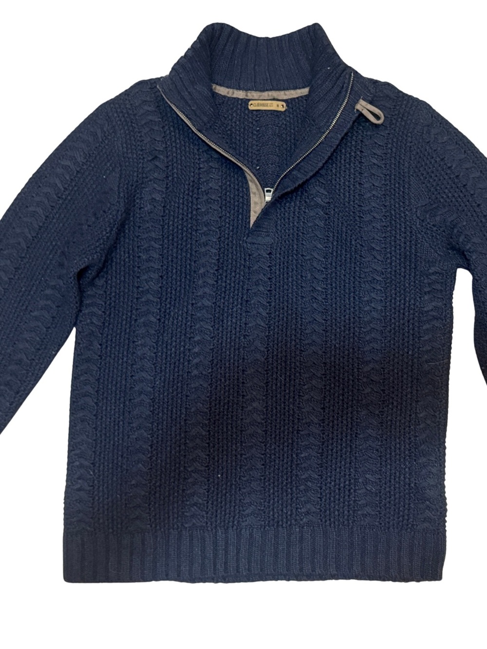 Men's Vintage Navy Wool Blend Cable Knit Quarter-Zip Sweater